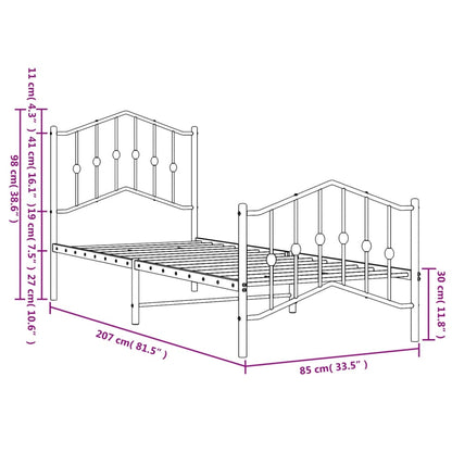 Bedframe Met Hoofd- En Voeteneinde Metaal 80 x 200 cm Wit met hoofdbord & voetbord
