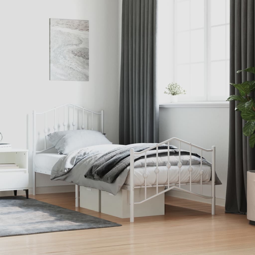 Bedframe Met Hoofd- En Voeteneinde Metaal 80 x 200 cm Wit met hoofdbord & voetbord
