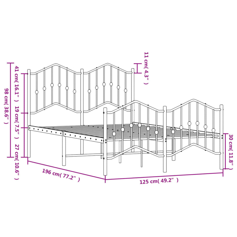 Bedframe Met Hoofd- En Voeteneinde Metaal 120 x 190 cm Wit met hoofdbord & voetbord
