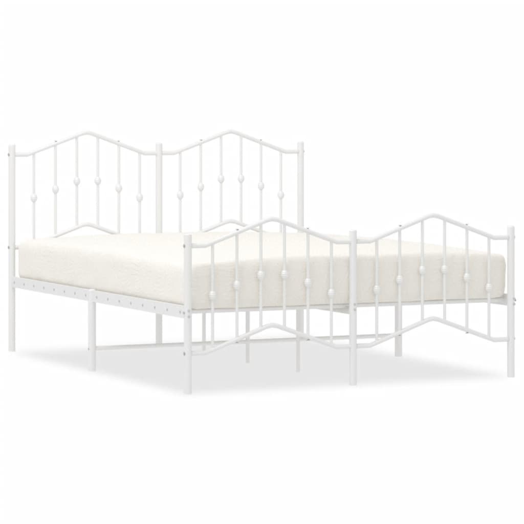 Bedframe Met Hoofd- En Voeteneinde Metaal 135 x 190 cm Wit met hoofdbord & voetbord