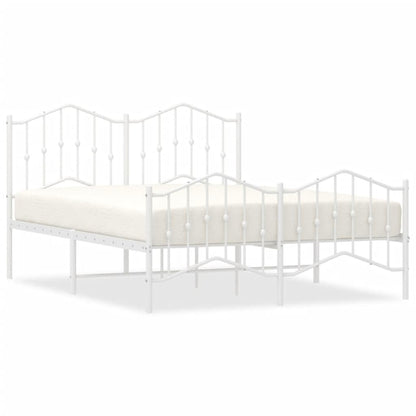 Bedframe Met Hoofd- En Voeteneinde Metaal 135 x 190 cm Wit met hoofdbord & voetbord