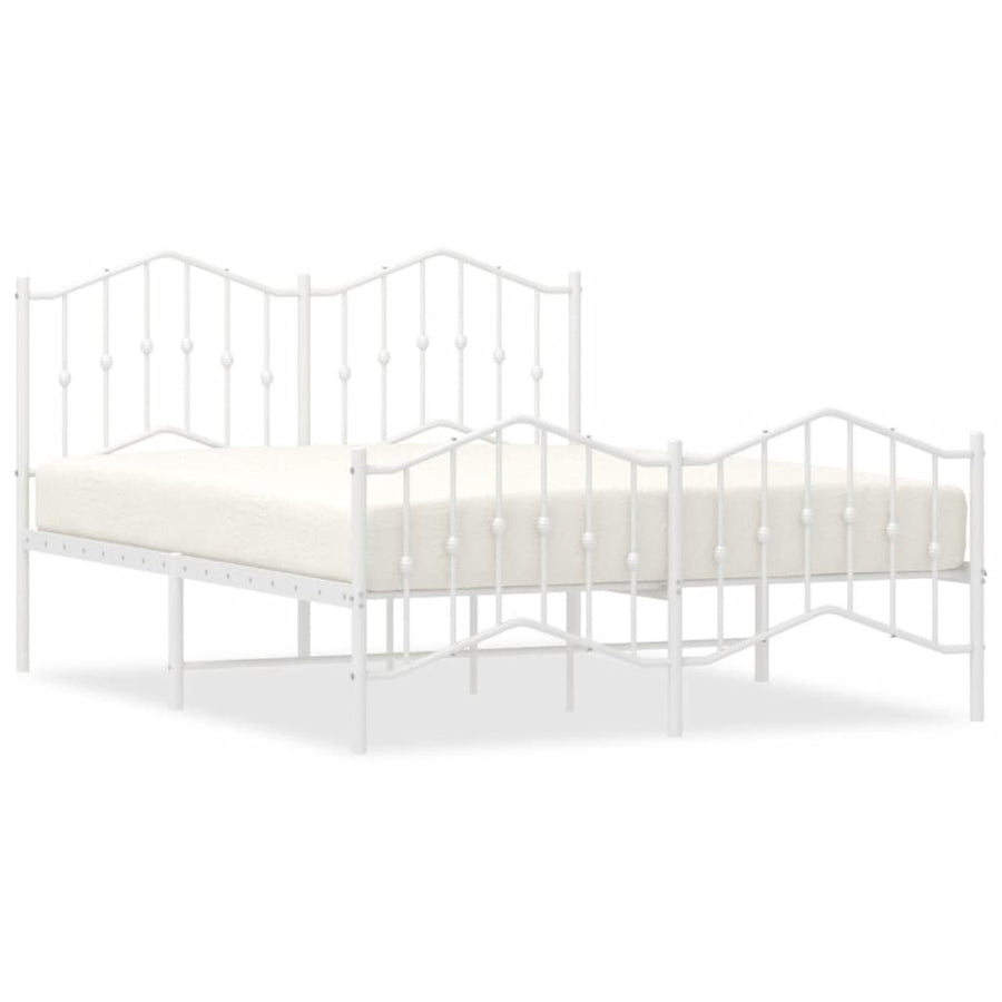 Bedframe Met Hoofd- En Voeteneinde Metaal 135 x 190 cm Wit met hoofdbord & voetbord
