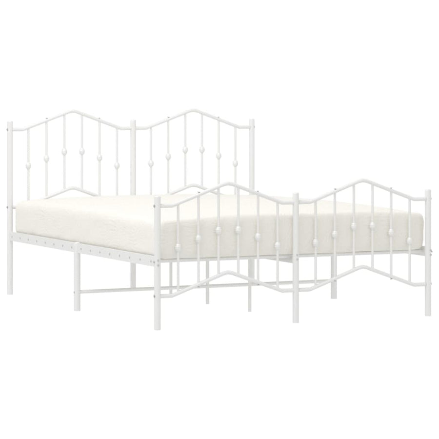 Bedframe Met Hoofd- En Voeteneinde Metaal 135 x 190 cm Wit met hoofdbord & voetbord