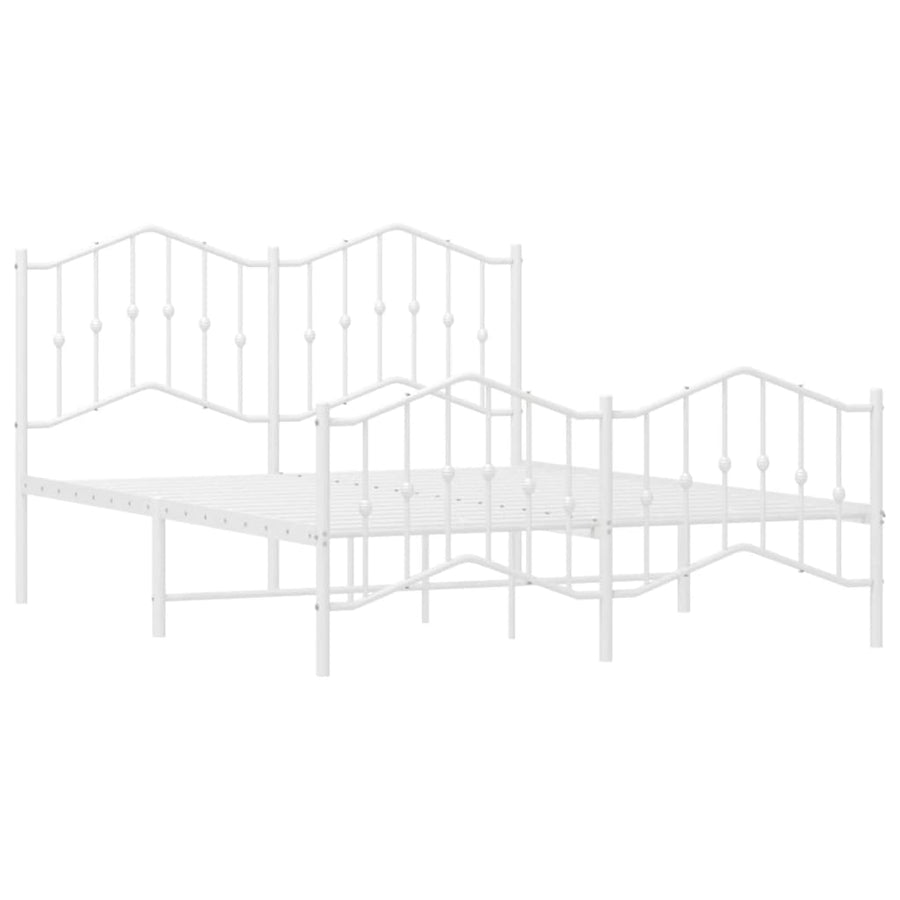 Bedframe Met Hoofd- En Voeteneinde Metaal 135 x 190 cm Wit met hoofdbord & voetbord