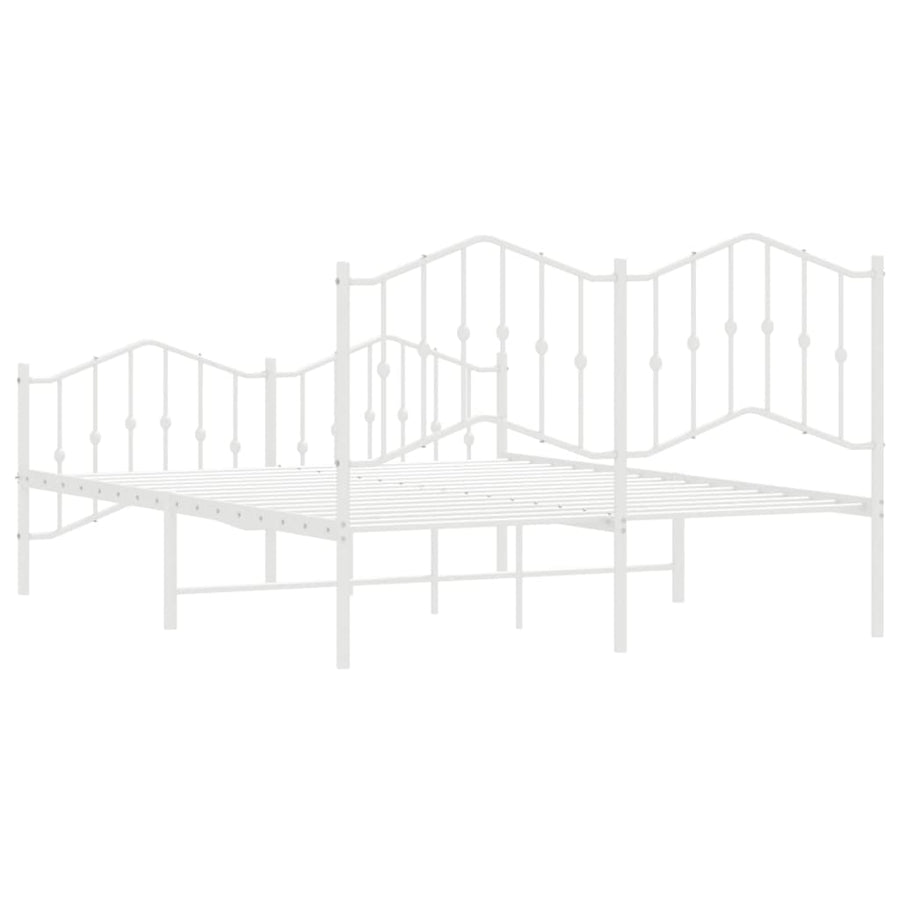 Bedframe Met Hoofd- En Voeteneinde Metaal 135 x 190 cm Wit met hoofdbord & voetbord