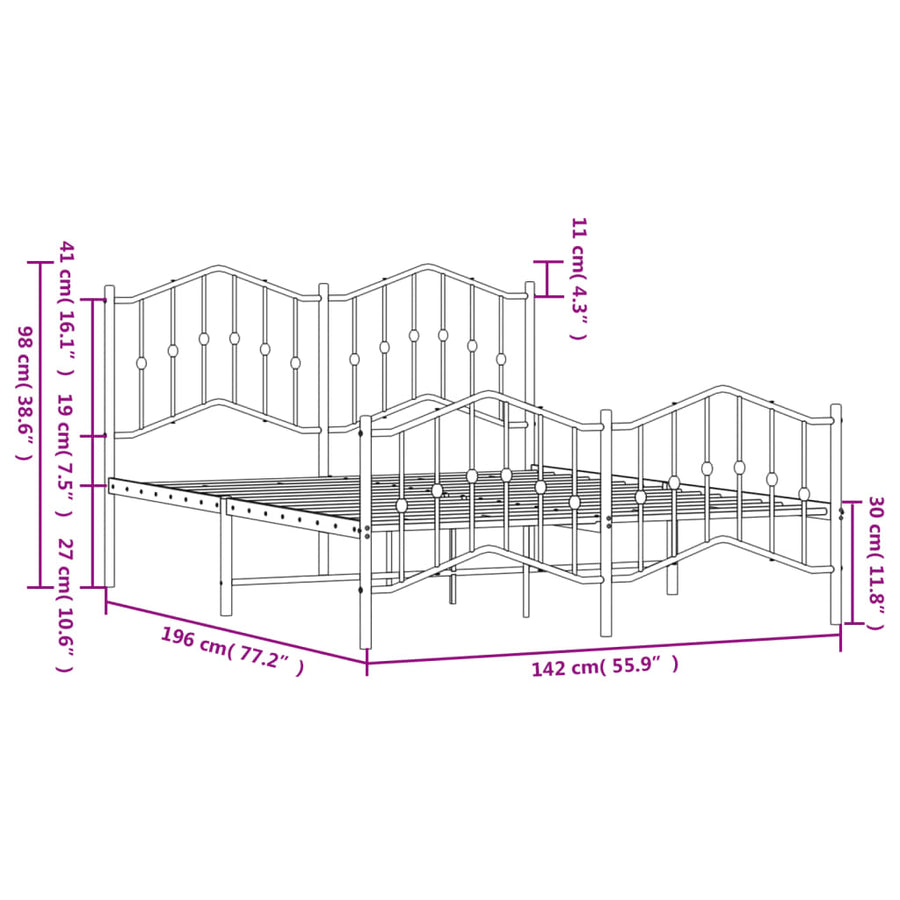 Bedframe Met Hoofd- En Voeteneinde Metaal 135 x 190 cm Wit met hoofdbord & voetbord