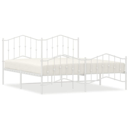 Bedframe Met Hoofd- En Voeteneinde Metaal 183 x 213 cm Wit met hoofdbord & voetbord