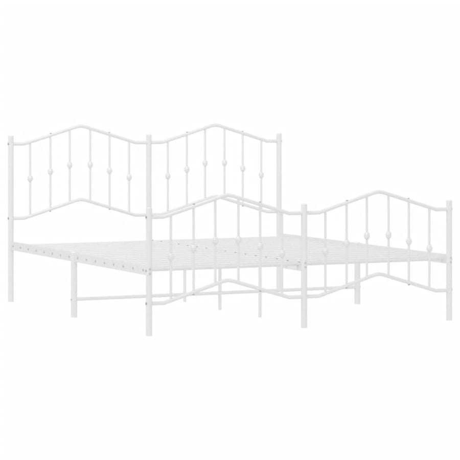 Bedframe Met Hoofd- En Voeteneinde Metaal 183 x 213 cm Wit met hoofdbord & voetbord
