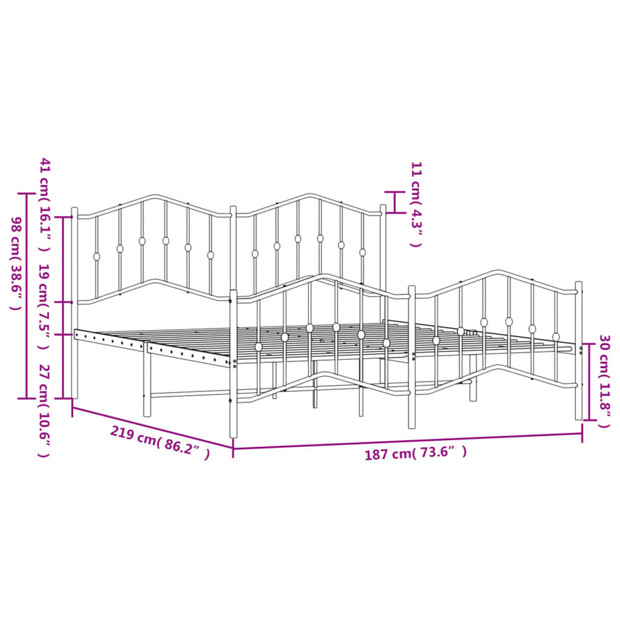 Bedframe Met Hoofd- En Voeteneinde Metaal 183 x 213 cm Wit met hoofdbord & voetbord