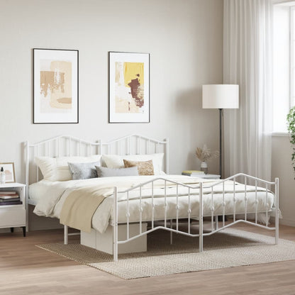 Bedframe Met Hoofd- En Voeteneinde Metaal 183 x 213 cm Wit met hoofdbord & voetbord