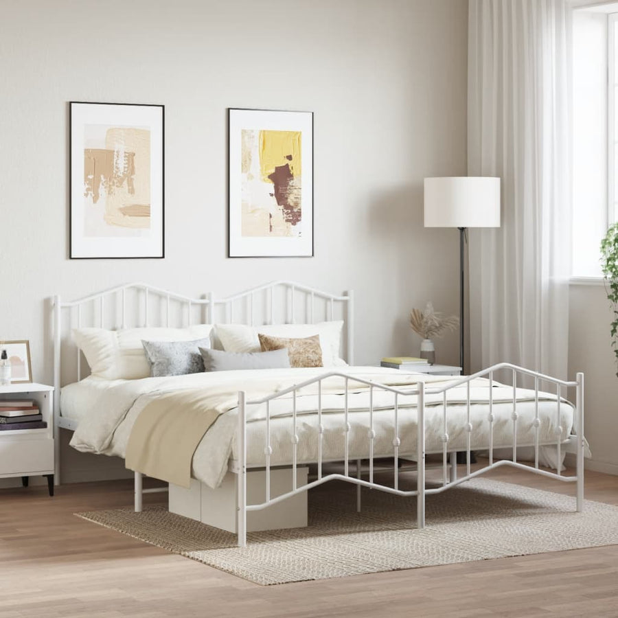 Bedframe Met Hoofd- En Voeteneinde Metaal 183 x 213 cm Wit met hoofdbord & voetbord