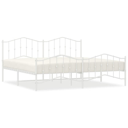 Bedframe Met Hoofd- En Voeteneinde Metaal 193 x 203 cm Wit met hoofdbord & voetbord