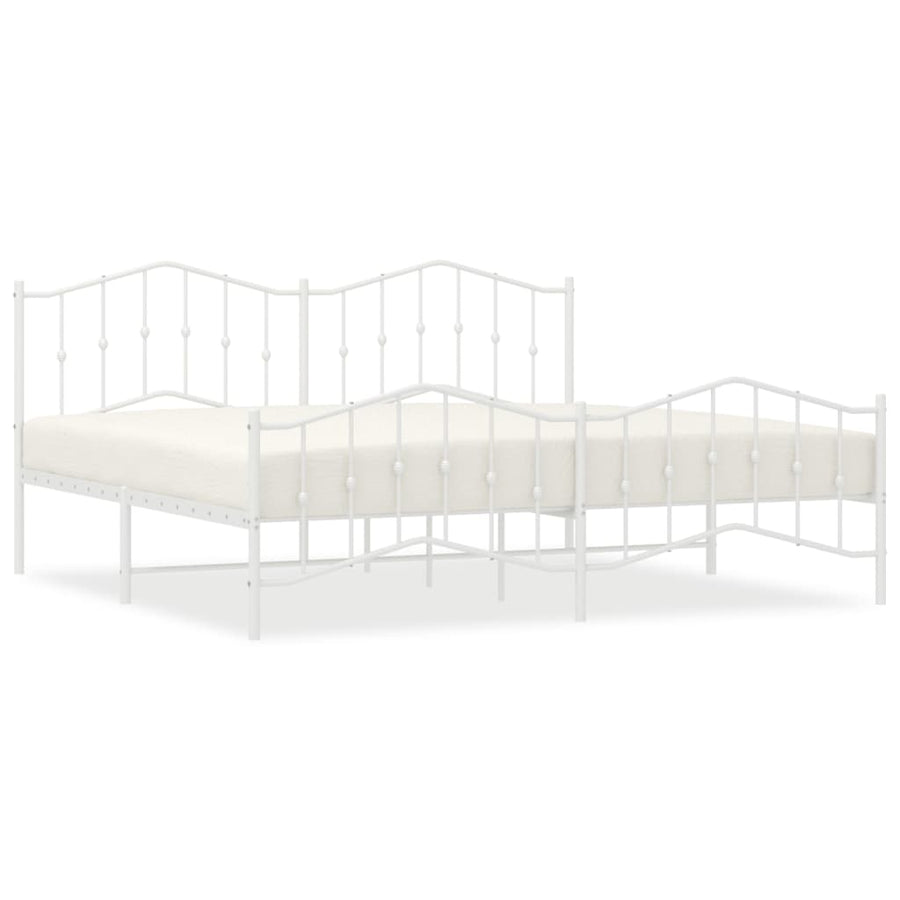 Bedframe Met Hoofd- En Voeteneinde Metaal 193 x 203 cm Wit met hoofdbord & voetbord