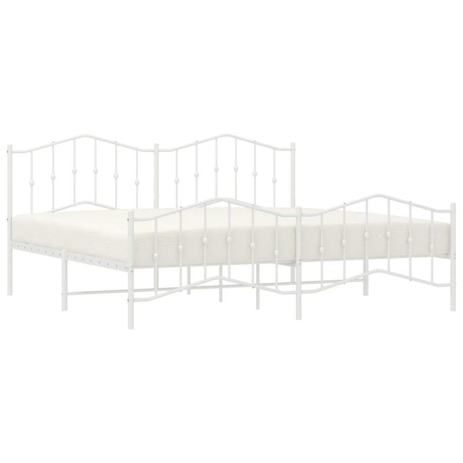 Bedframe Met Hoofd- En Voeteneinde Metaal 193 x 203 cm Wit met hoofdbord & voetbord