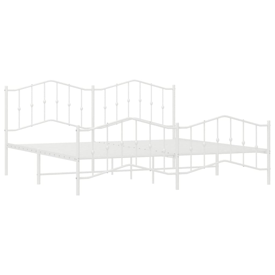 Bedframe Met Hoofd- En Voeteneinde Metaal 193 x 203 cm Wit met hoofdbord & voetbord