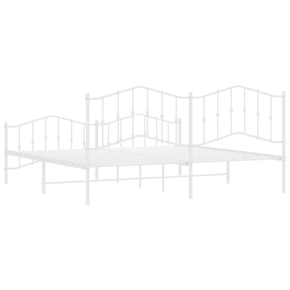 Bedframe Met Hoofd- En Voeteneinde Metaal 193 x 203 cm Wit met hoofdbord & voetbord
