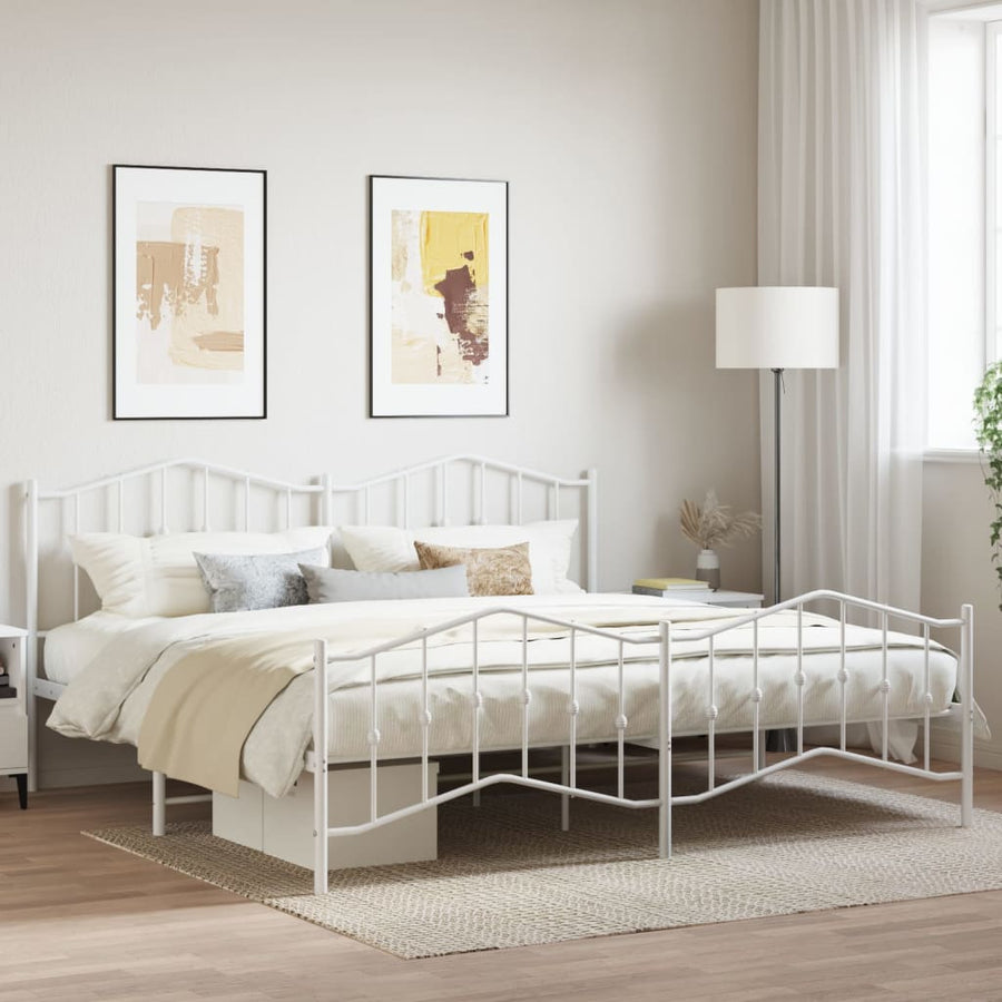 Bedframe Met Hoofd- En Voeteneinde Metaal 193 x 203 cm Wit met hoofdbord & voetbord