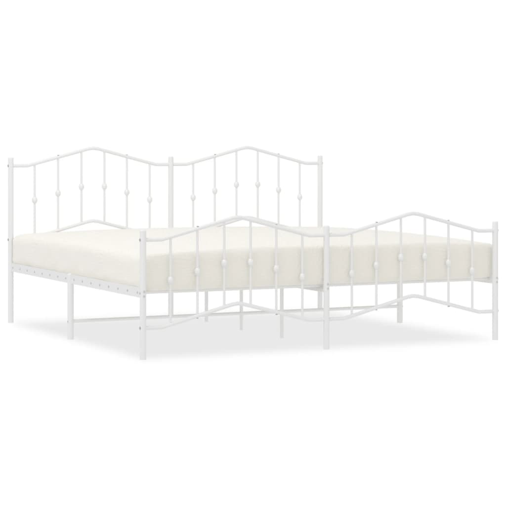 Bedframe Met Hoofd- En Voeteneinde Metaal 200 x 200 cm Wit met hoofdbord & voetbord