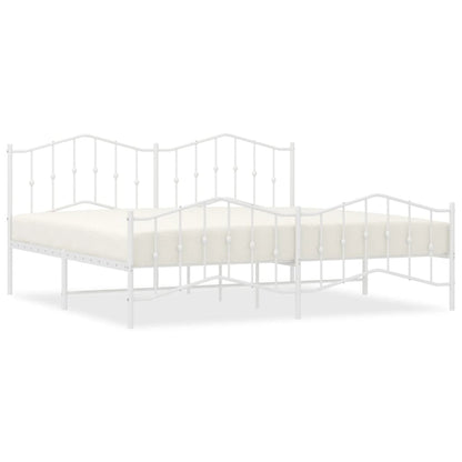 Bedframe Met Hoofd- En Voeteneinde Metaal 200 x 200 cm Wit met hoofdbord & voetbord