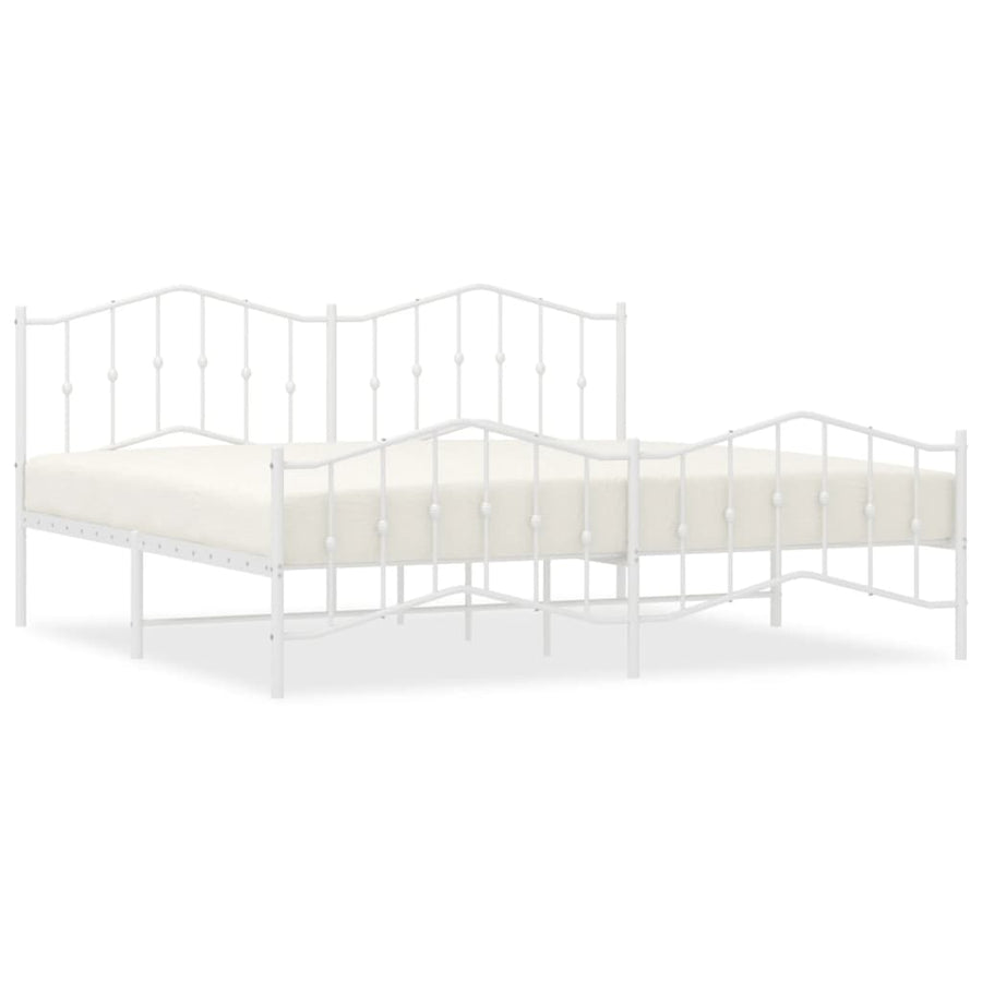 Bedframe Met Hoofd- En Voeteneinde Metaal 200 x 200 cm Wit met hoofdbord & voetbord