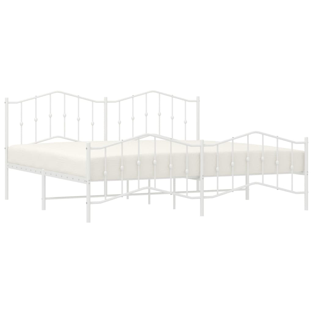 Bedframe Met Hoofd- En Voeteneinde Metaal 200 x 200 cm Wit met hoofdbord & voetbord