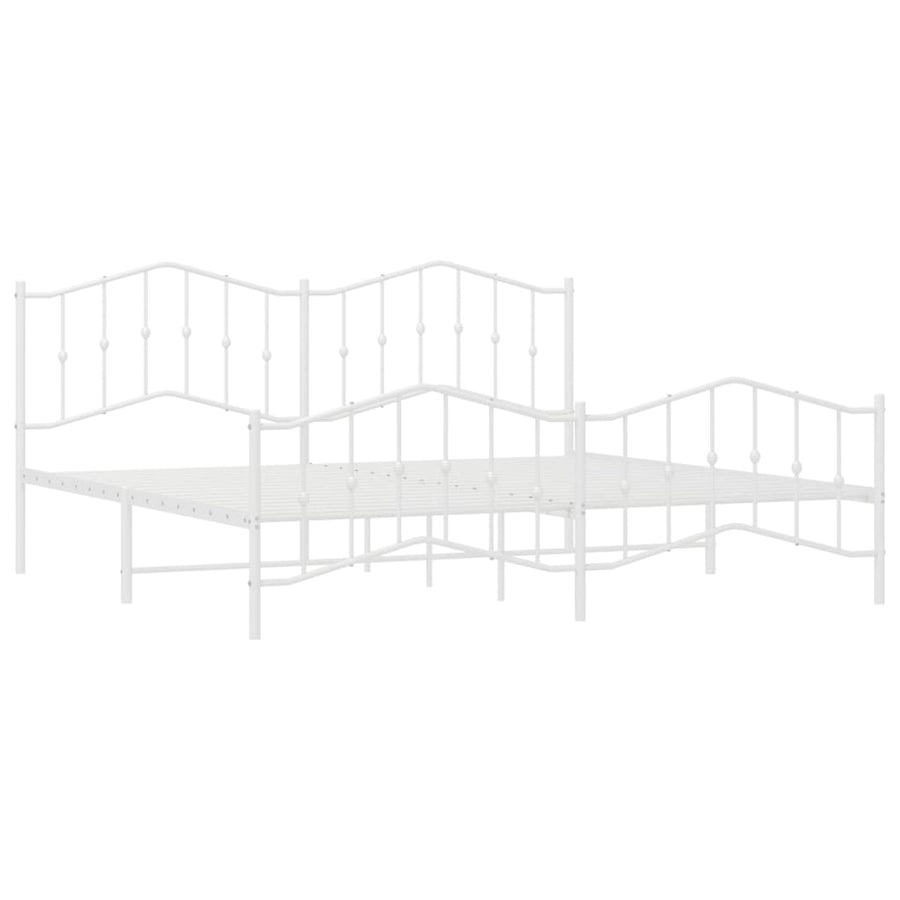 Bedframe Met Hoofd- En Voeteneinde Metaal 200 x 200 cm Wit met hoofdbord & voetbord