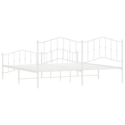 Bedframe Met Hoofd- En Voeteneinde Metaal 200 x 200 cm Wit met hoofdbord & voetbord