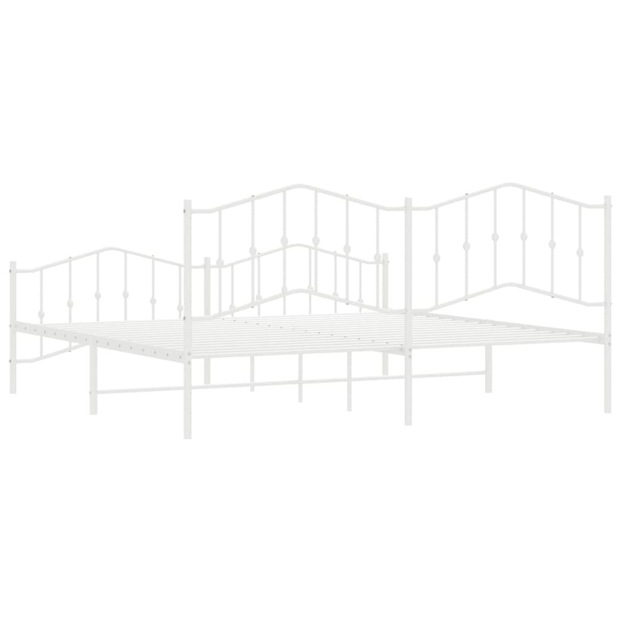 Bedframe Met Hoofd- En Voeteneinde Metaal 200 x 200 cm Wit met hoofdbord & voetbord