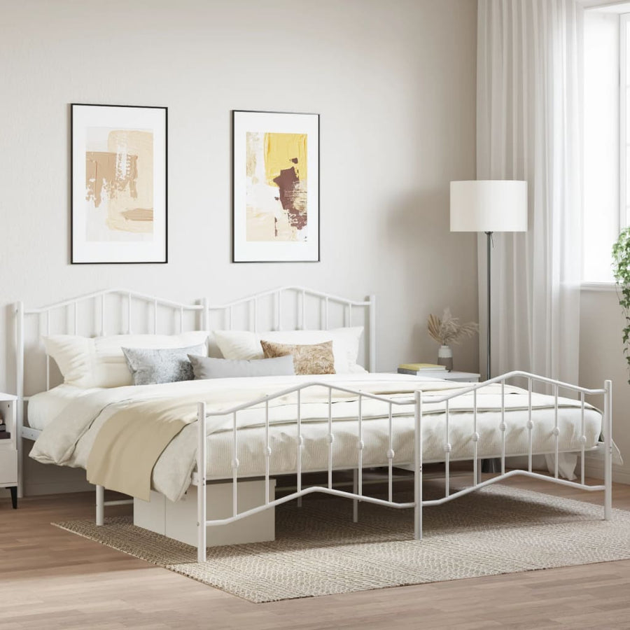 Bedframe Met Hoofd- En Voeteneinde Metaal 200 x 200 cm Wit met hoofdbord & voetbord