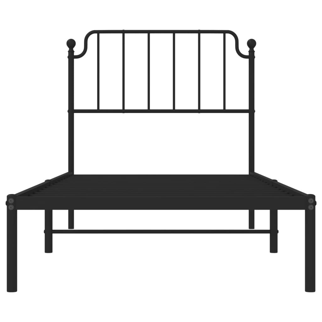 Bedframe Metaal 90 x 200 cm Zwart met hoofdbord