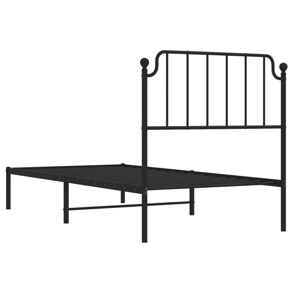 Bedframe Metaal 90 x 200 cm Zwart met hoofdbord