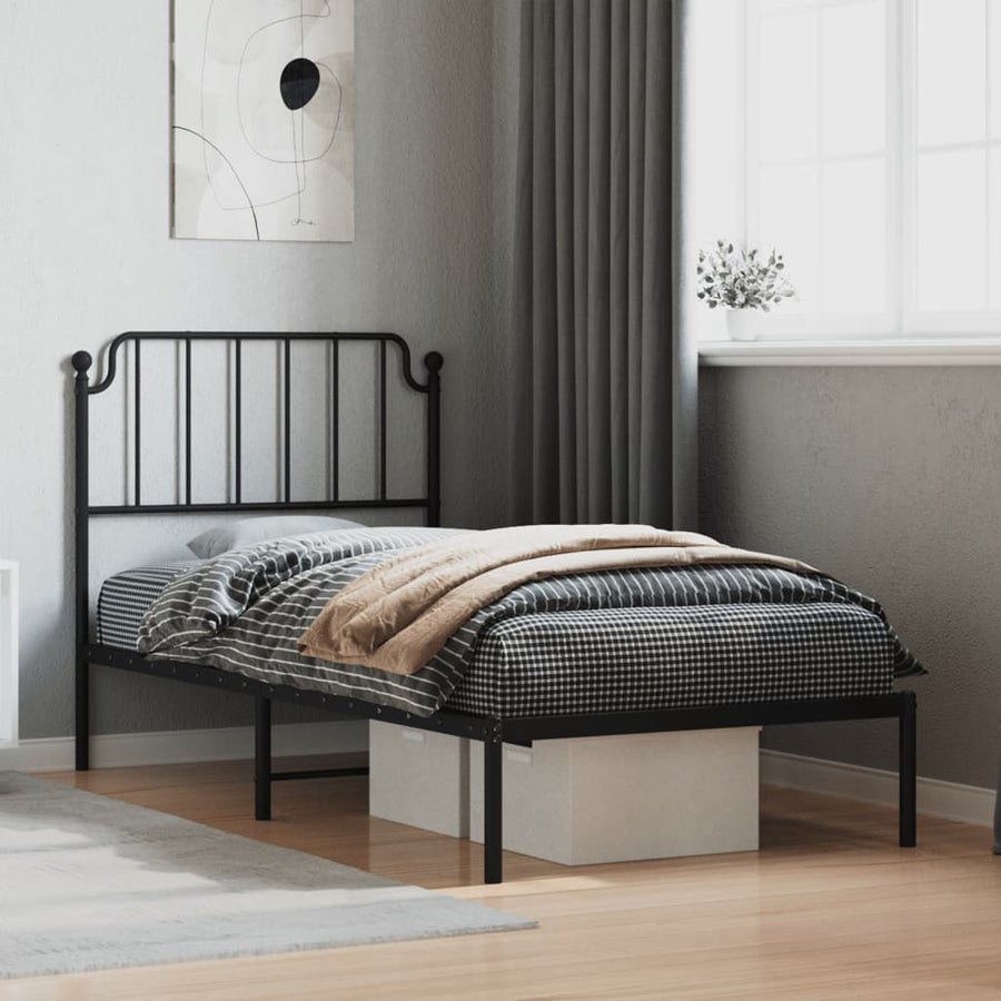 Bedframe Metaal 90 x 200 cm Zwart met hoofdbord