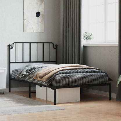 Bedframe Metaal 107 x 203 cm Zwart met hoofdbord