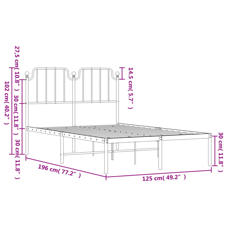 Bedframe Metaal 120 x 190 cm Zwart met hoofdbord