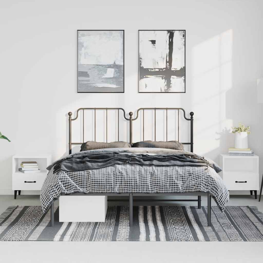 Bedframe met hoofdbord metaal zwart 135x190 cm