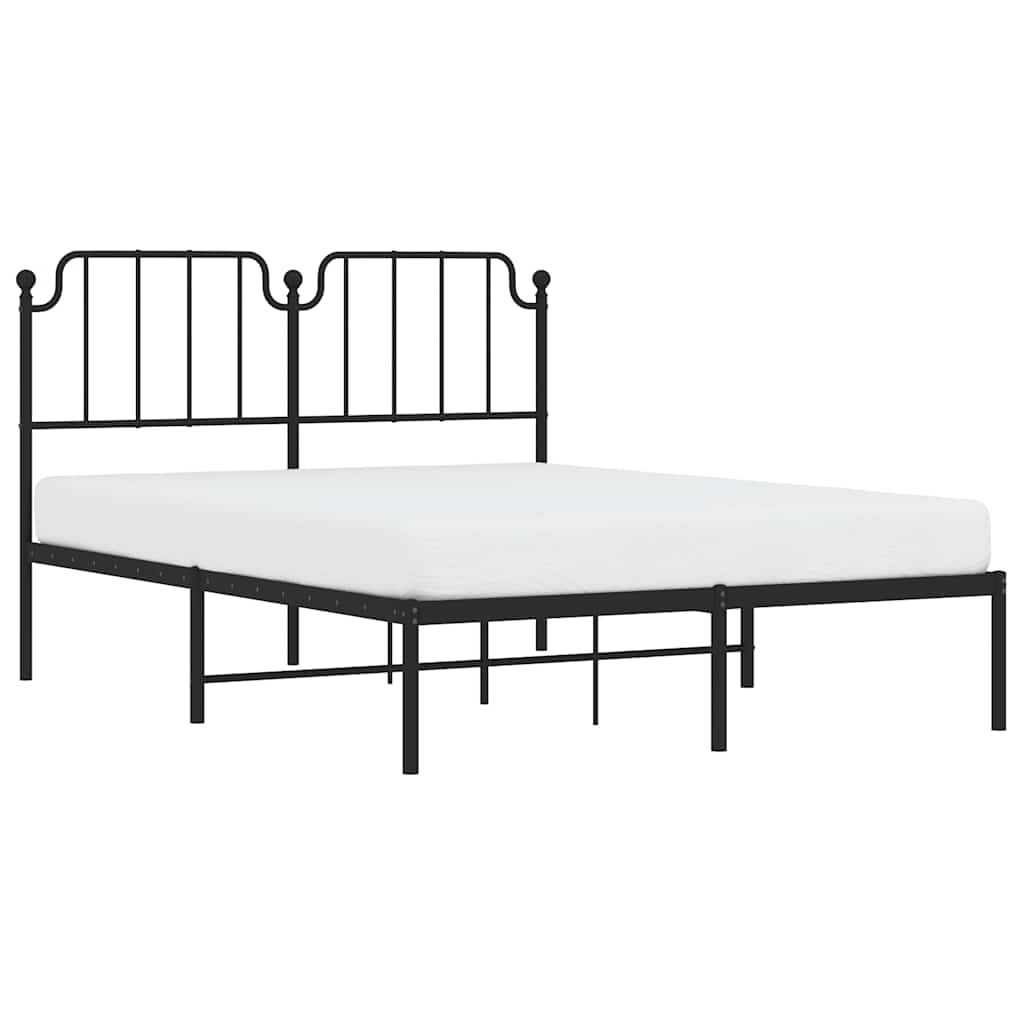 Bedframe met hoofdbord metaal zwart 135x190 cm