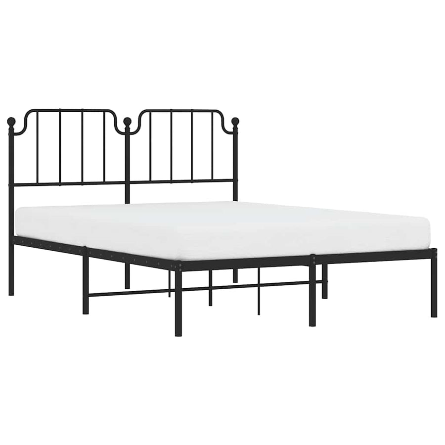 Bedframe met hoofdbord metaal zwart 135x190 cm