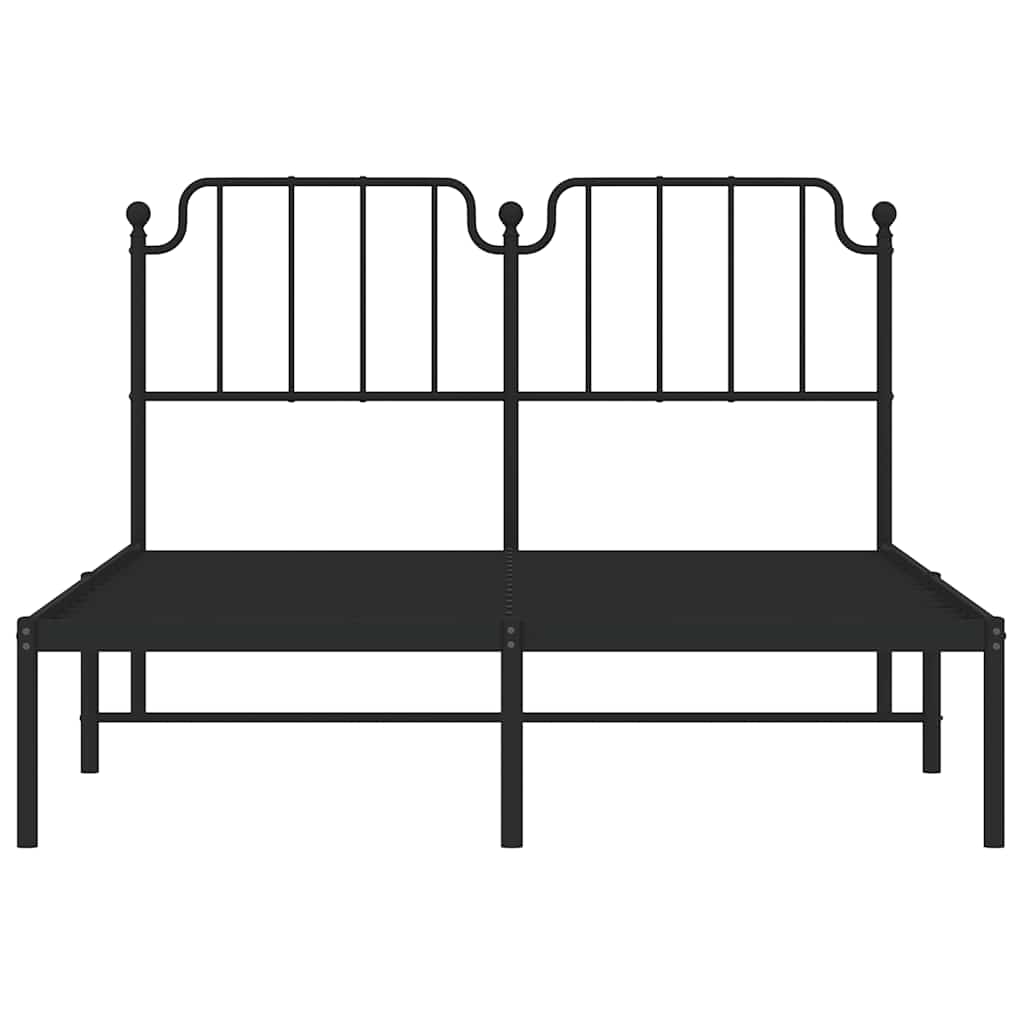 Bedframe met hoofdbord metaal zwart 135x190 cm
