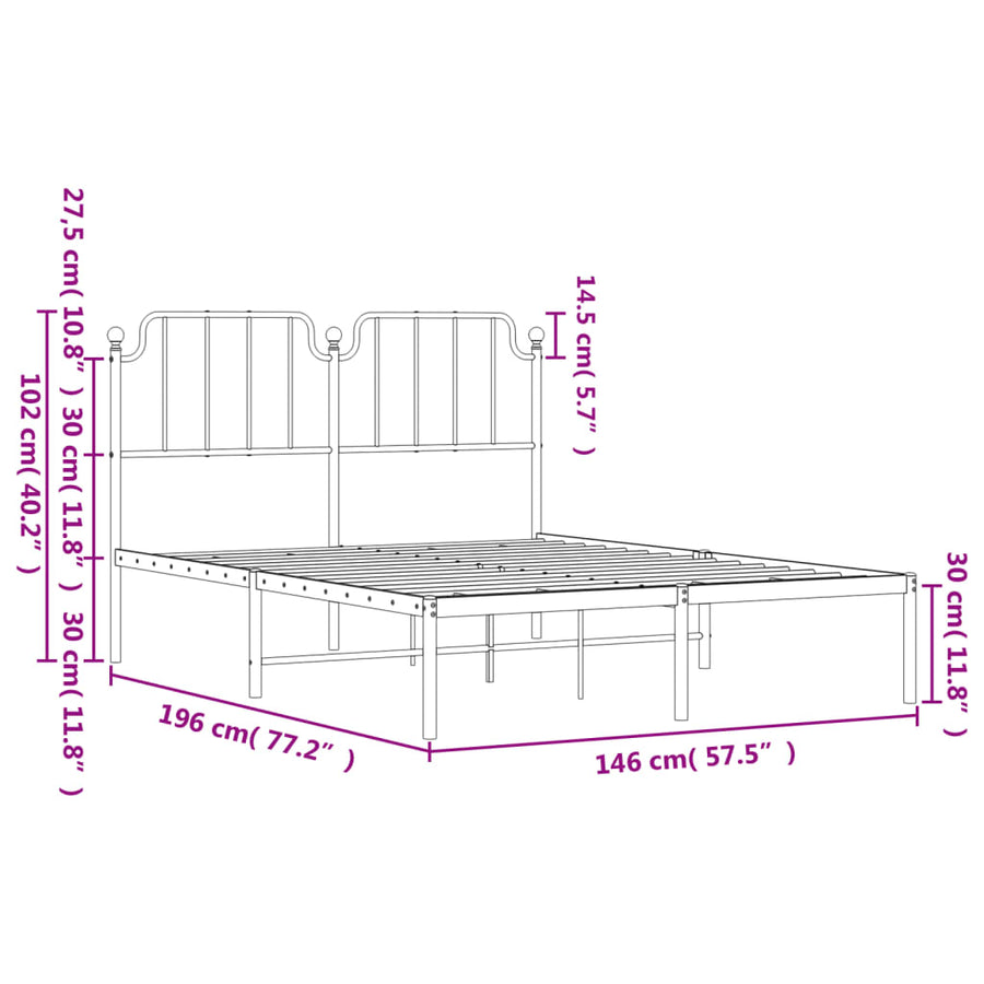 Bedframe Metaal 140 x 190 cm Zwart met hoofdbord