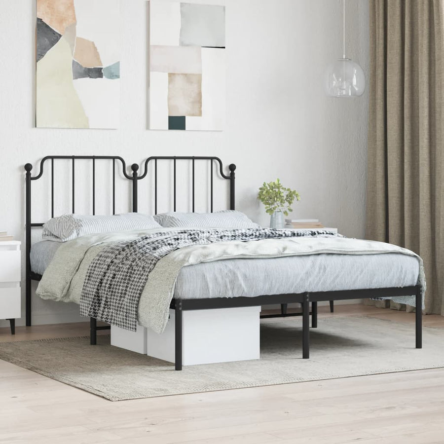Bedframe Metaal 140 x 190 cm Zwart met hoofdbord