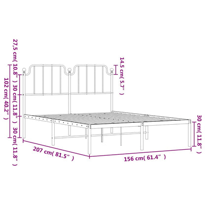 Bedframe met hoofdbord metaal zwart 150x200 cm