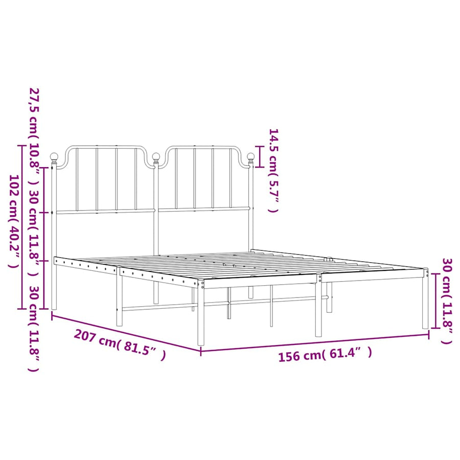 Bedframe met hoofdbord metaal zwart 150x200 cm