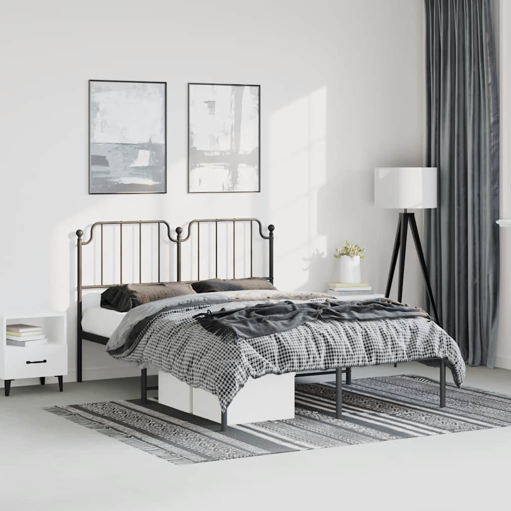 Bedframe met hoofdbord metaal zwart 150x200 cm