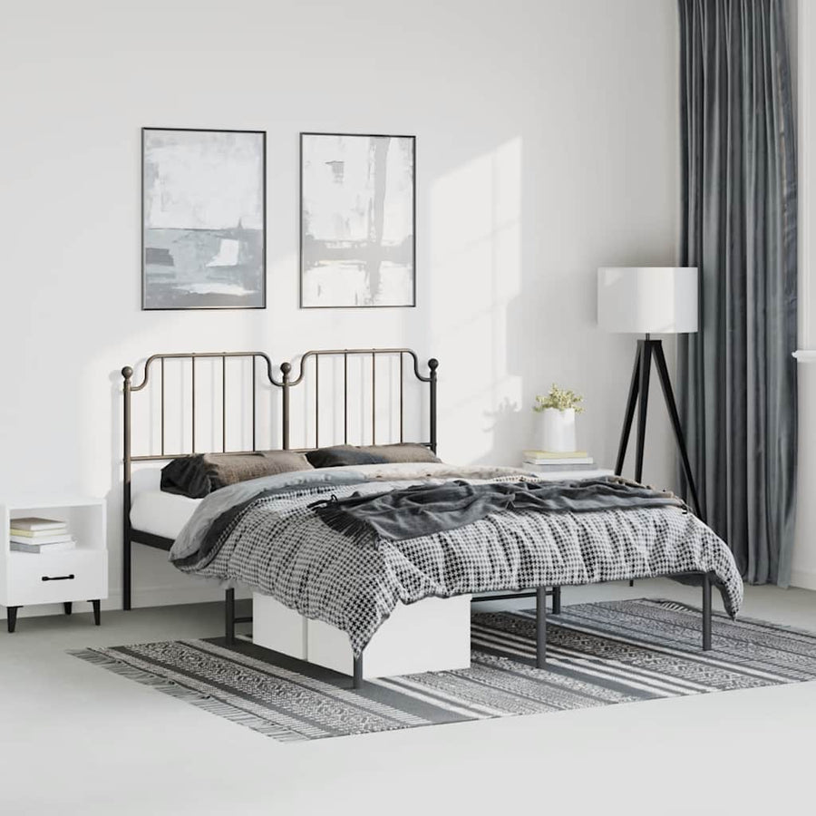 Bedframe met hoofdbord metaal zwart 150x200 cm