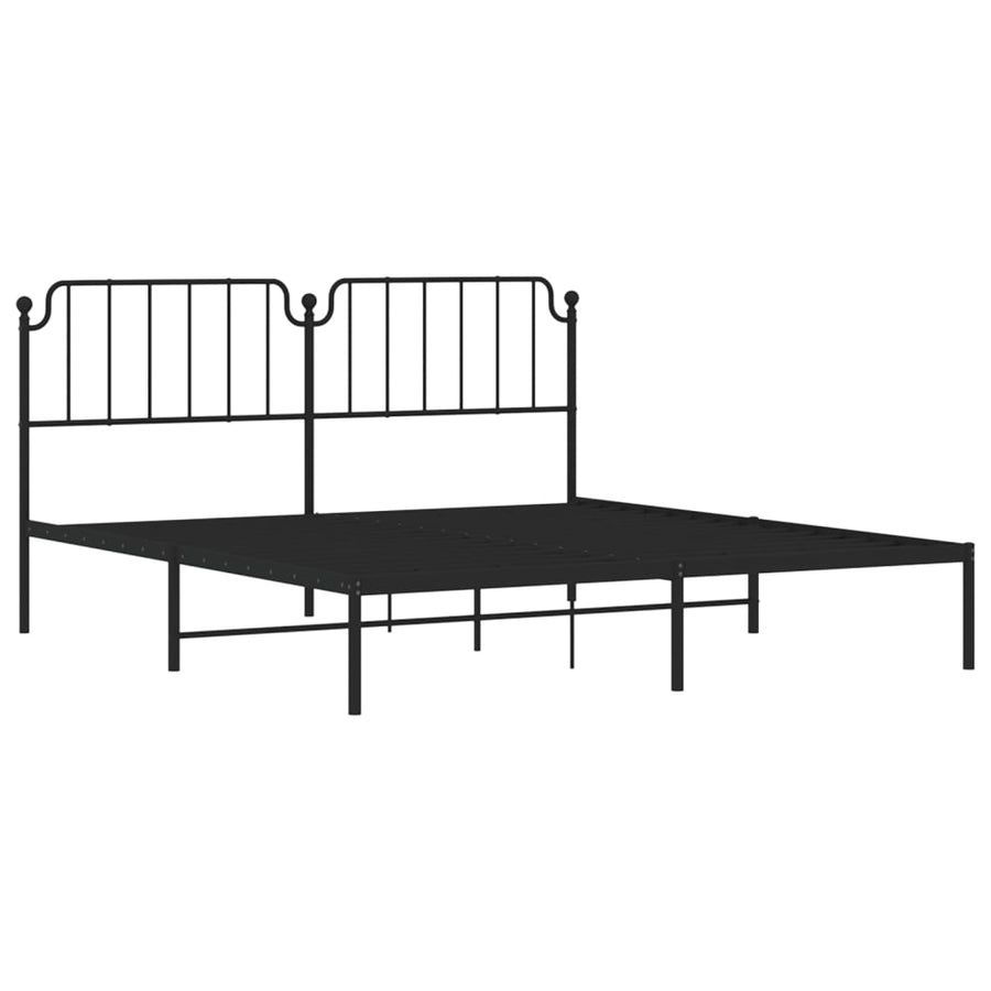 Bedframe Metaal 183 x 213 cm Zwart met hoofdbord