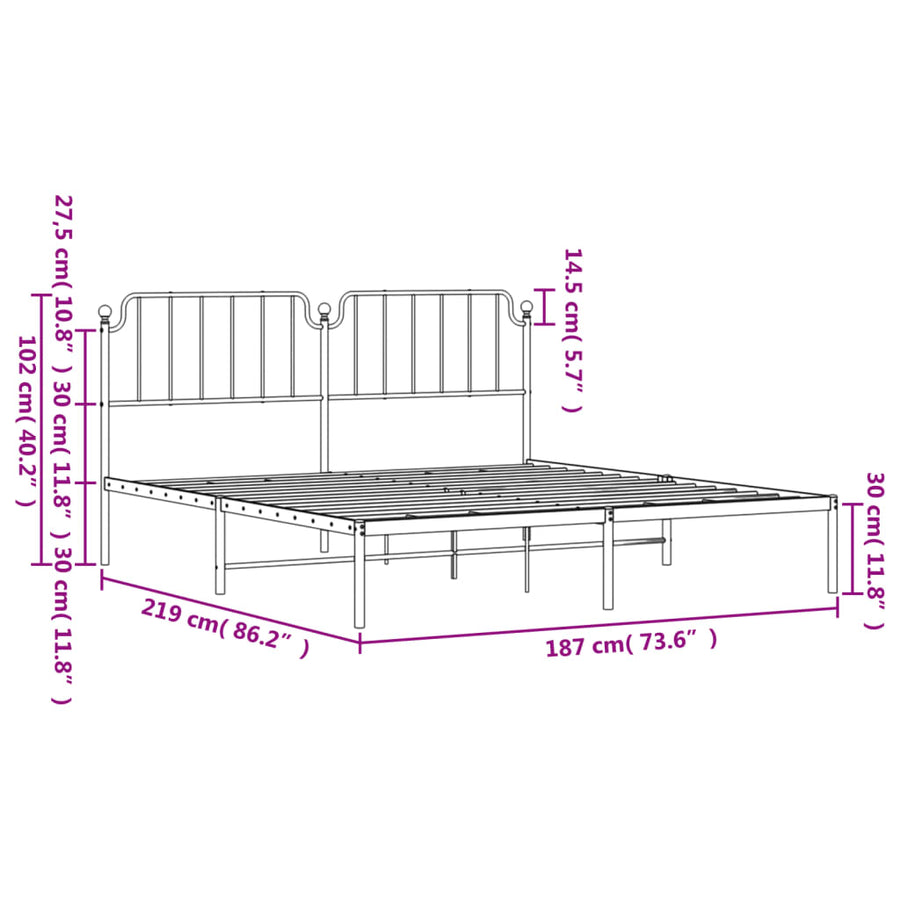 Bedframe Metaal 183 x 213 cm Zwart met hoofdbord