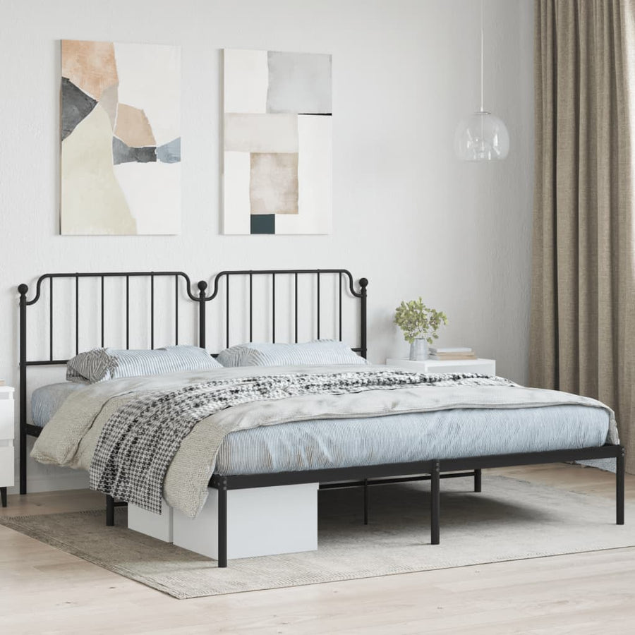 Bedframe Metaal 183 x 213 cm Zwart met hoofdbord