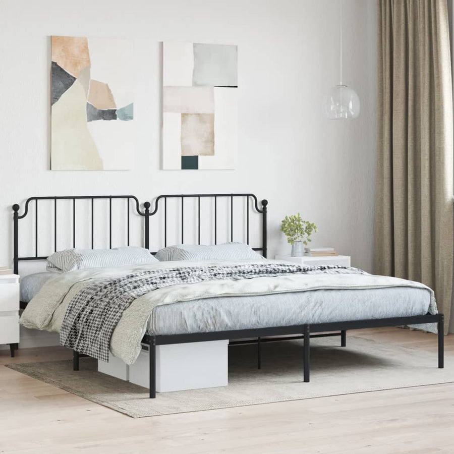 Bedframe Metaal 193 x 203 cm Zwart met hoofdbord