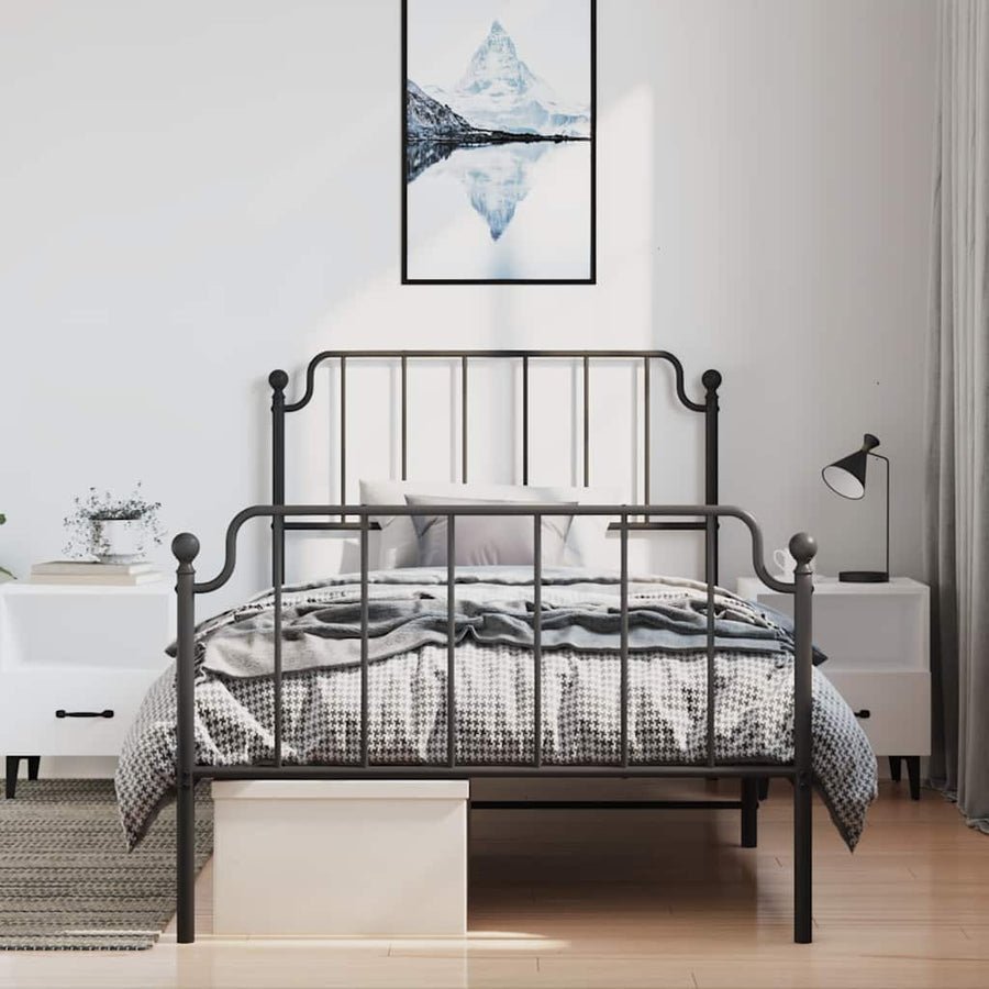 Bedframe met hoofd- en voeteneinde metaal zwart 100x200 cm