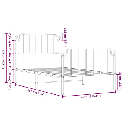 Bedframe met hoofd- en voeteneinde metaal zwart 100x200 cm